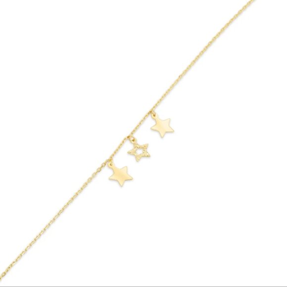 14 KT Yellow Gold Three Stars Diamond Cut Charm Adjustable Bracelet - Picture 2 of 4